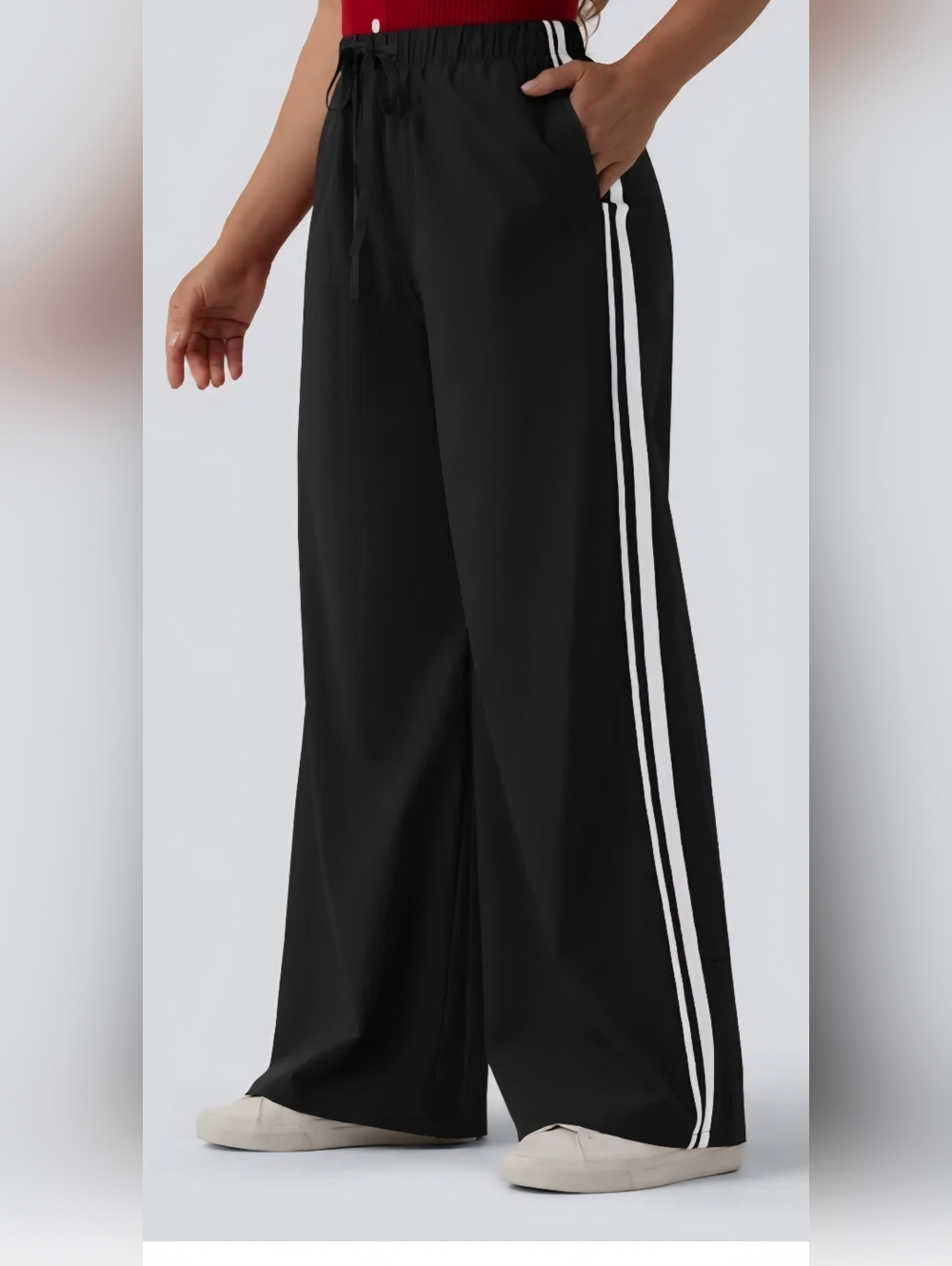 Halara High Waisted Drawstring Wide Leg Stripe Casual Pants with Pockets